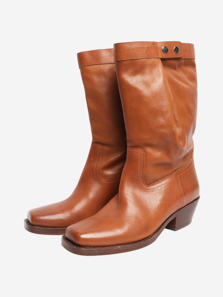 Burnt orange western style leather boots - size EU 40 (UK 7) alternate image