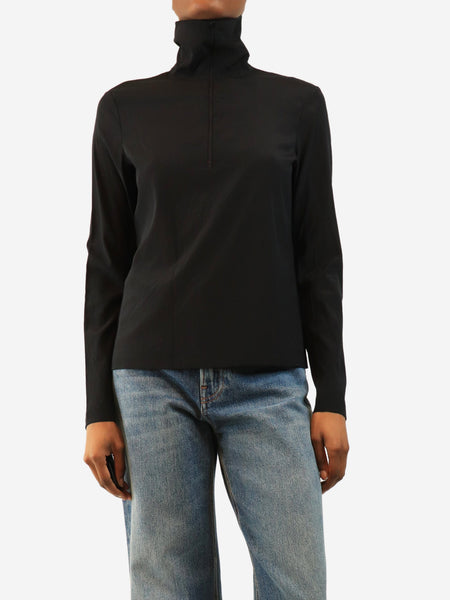 Black half-zip silk top - size UK 10 product image