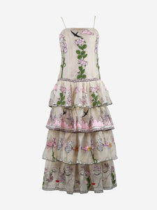 Vivetta Cream floral embroidered satin midi dress - size UK 6