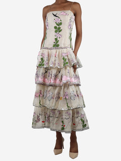 Cream floral embroidered satin midi dress - size UK 6 Dresses Vivetta 