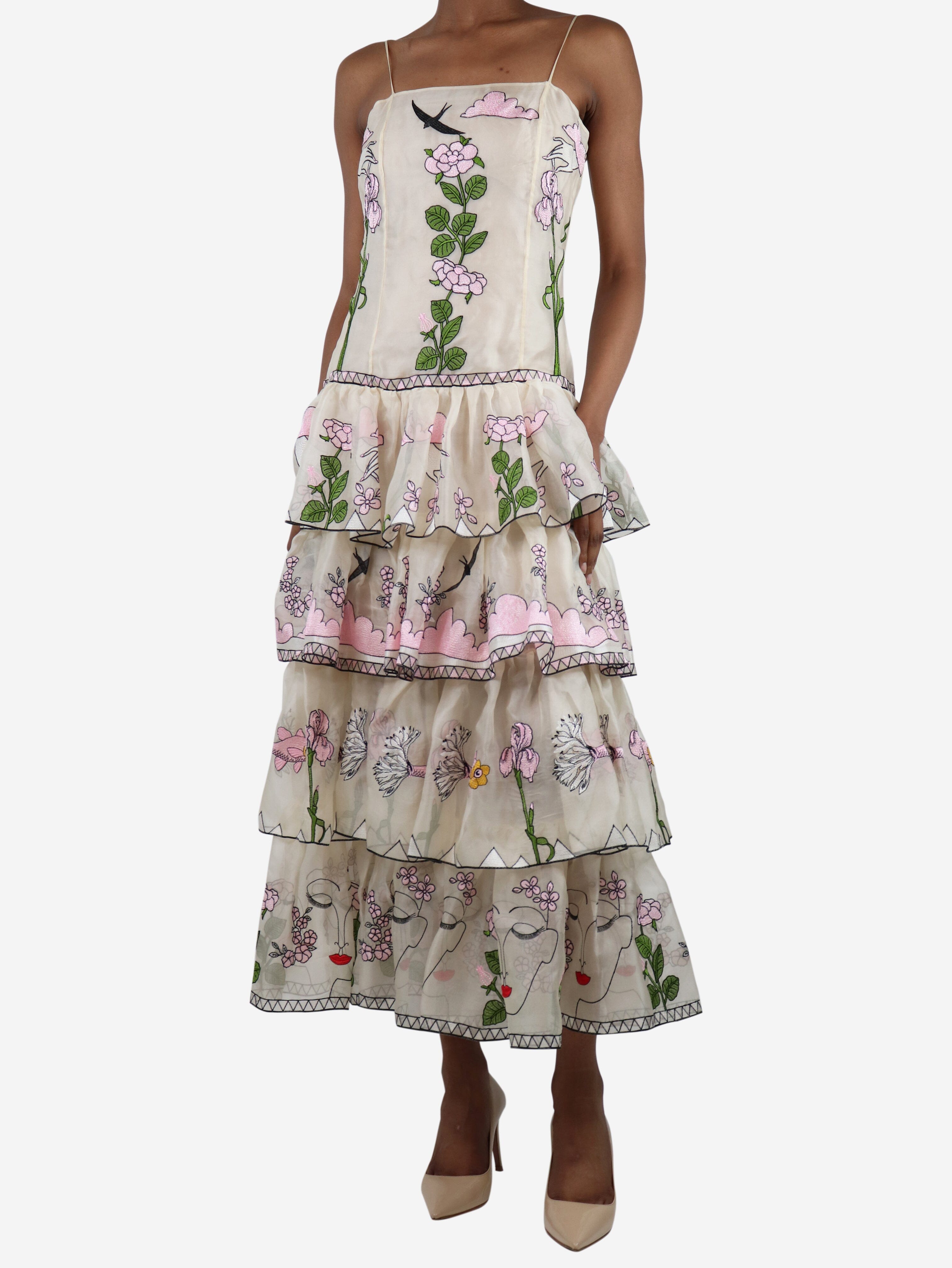 Cream floral embroidered satin midi dress - size UK 6 Dresses Vivetta 