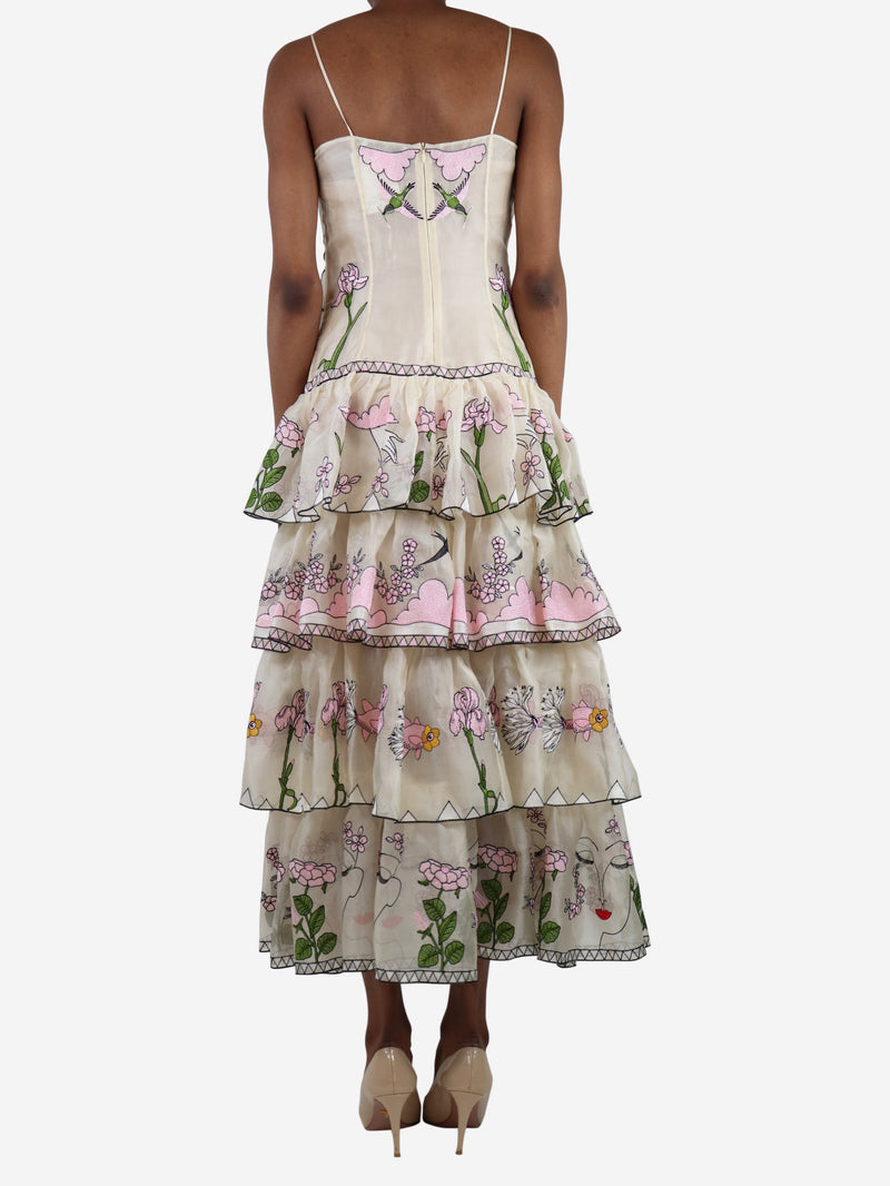 Cream floral embroidered satin midi dress - size UK 6 Dresses Vivetta 