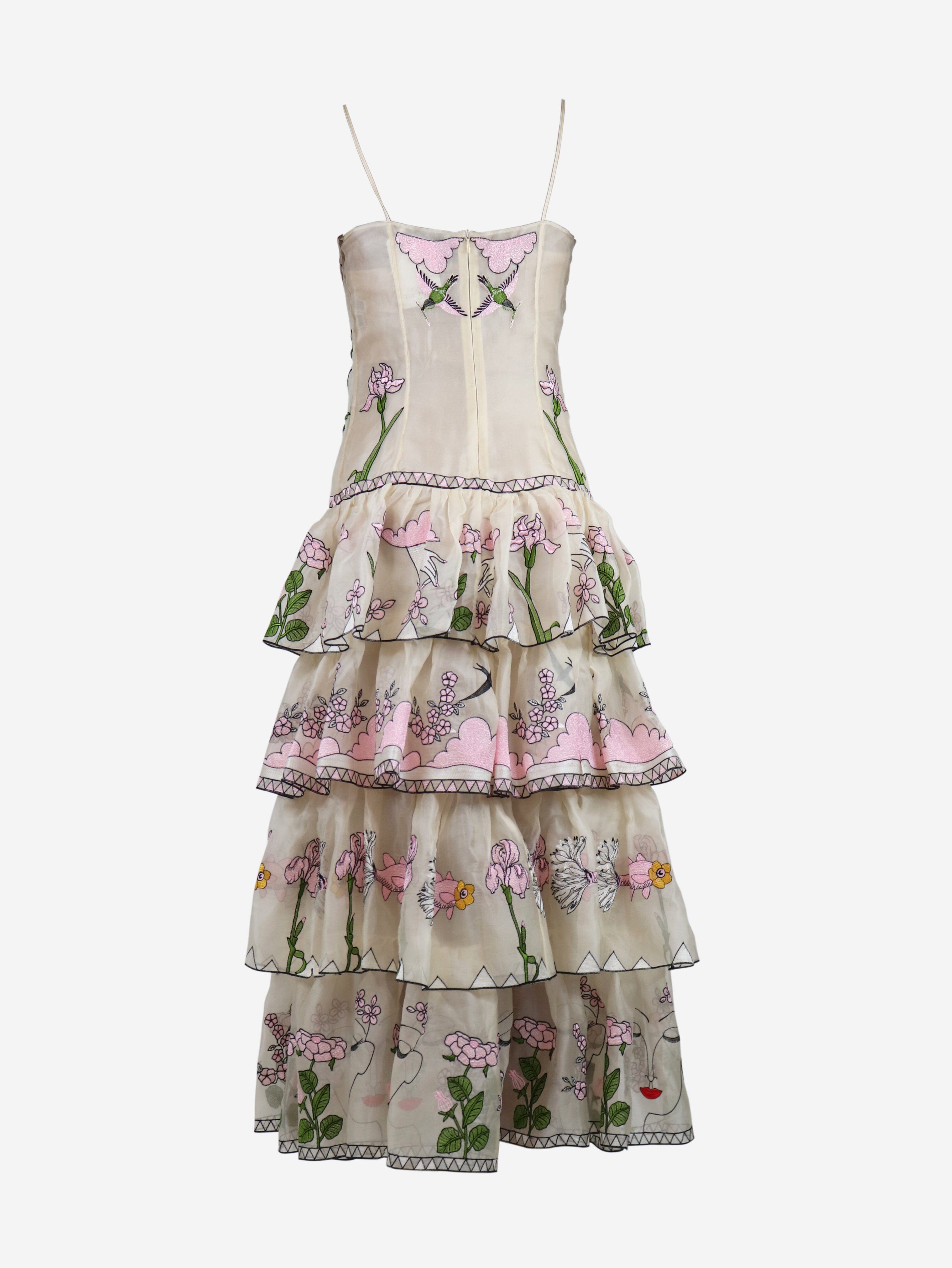 Cream floral embroidered satin midi dress - size UK 6 Dresses Vivetta 