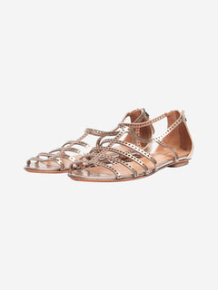 Bronze leather laser-cut strap sandals - size EU 38.5 Flat Sandals Alaia 