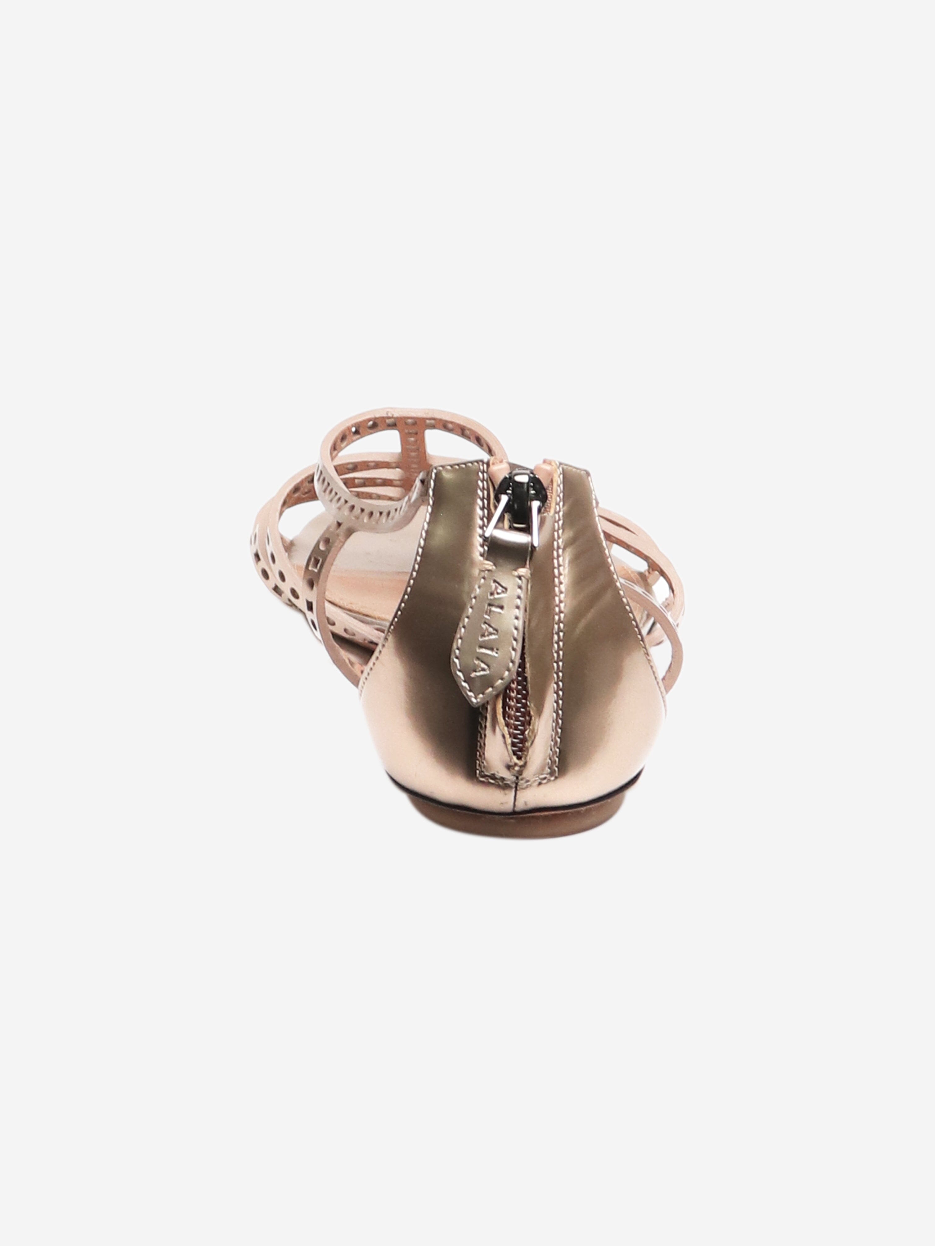 Bronze leather laser-cut strap sandals - size EU 38.5 Flat Sandals Alaia 