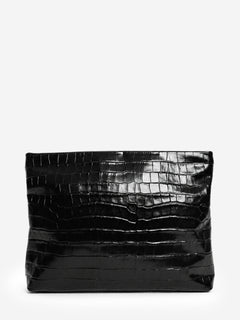 Black croc-embossed leather Jerry clutch Clutch bags Nili Lotan 