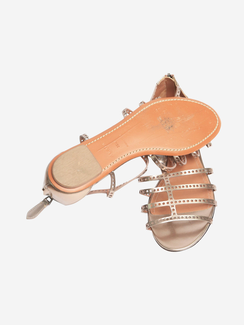 Bronze leather laser-cut strap sandals - size EU 38.5 Flat Sandals Alaia 