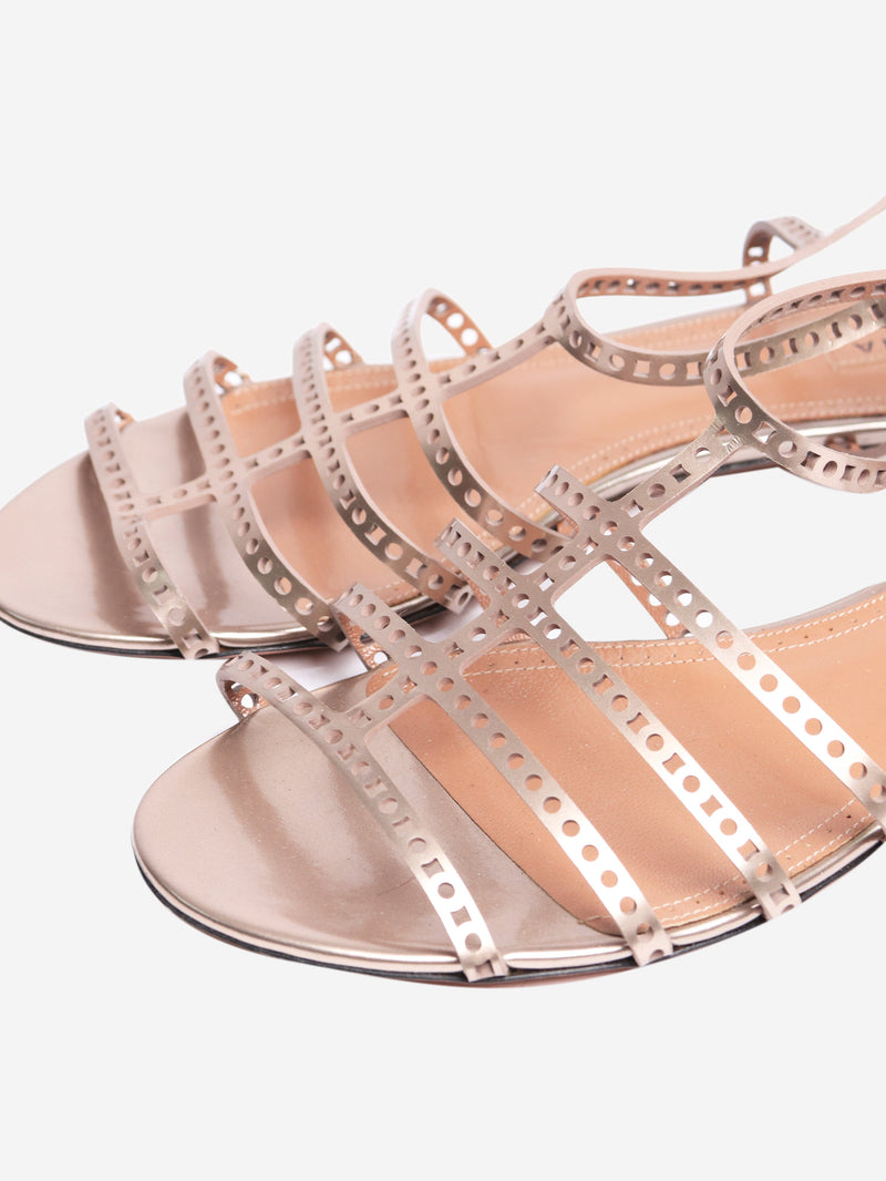 Bronze leather laser-cut strap sandals - size EU 38.5 Flat Sandals Alaia 