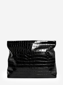 Black croc-embossed leather Jerry clutch Clutch bags Nili Lotan 