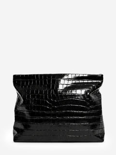 Black croc-embossed leather Jerry clutch Clutch bags Nili Lotan 
