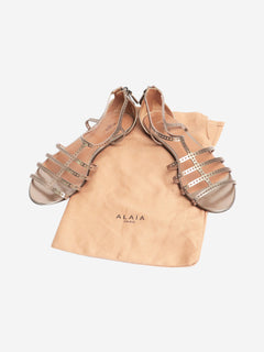 Bronze leather laser-cut strap sandals - size EU 38.5 Flat Sandals Alaia 