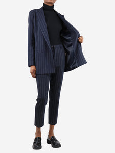 Ganni Navy blue pinstripe jacket and trouser set - size UK 6