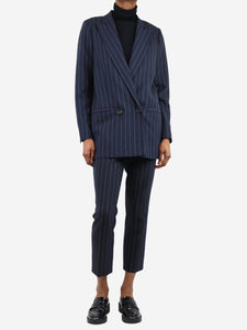 Ganni Navy blue pinstripe jacket and trouser set - size UK 6