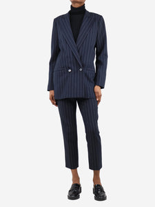 Ganni Navy blue pinstripe jacket and trouser set - size UK 6