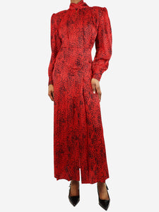 Alessandra Rich Red leopard print padded-shoulder maxi dress - size UK 6