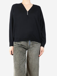 Navy monili v-neck sweater - size UK 10 Knitwear Brunello Cucinelli 