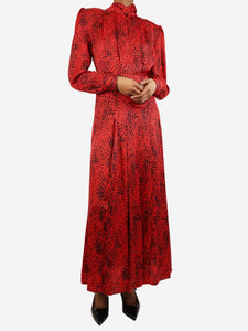 Alessandra Rich Red leopard print padded-shoulder maxi dress - size UK 6