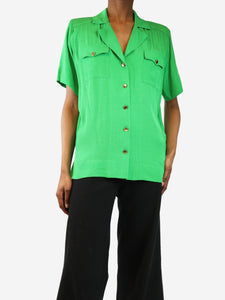 Ganni Green short-sleeved ripstop pocket shirt - size UK 6