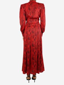 Alessandra Rich Red leopard print padded-shoulder maxi dress - size UK 6