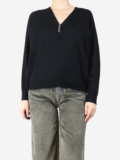 Navy monili v-neck sweater - size UK 10 Knitwear Brunello Cucinelli 