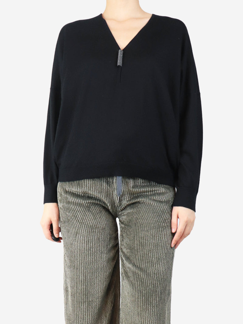 Navy monili v-neck sweater - size UK 10 Knitwear Brunello Cucinelli 