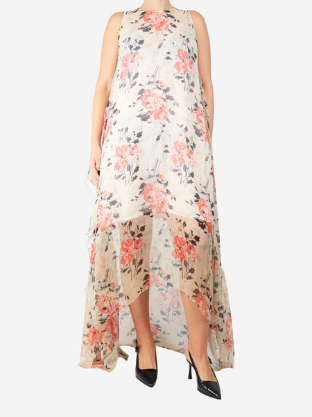 Pink and neutral asymmetric floral-print silk maxi dress - size UK 10 product image