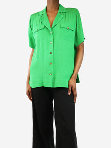 Ganni Green short-sleeved ripstop pocket shirt - size UK 6