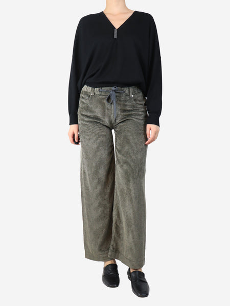 Olive wide-leg corduroy trousers - size S alternate image