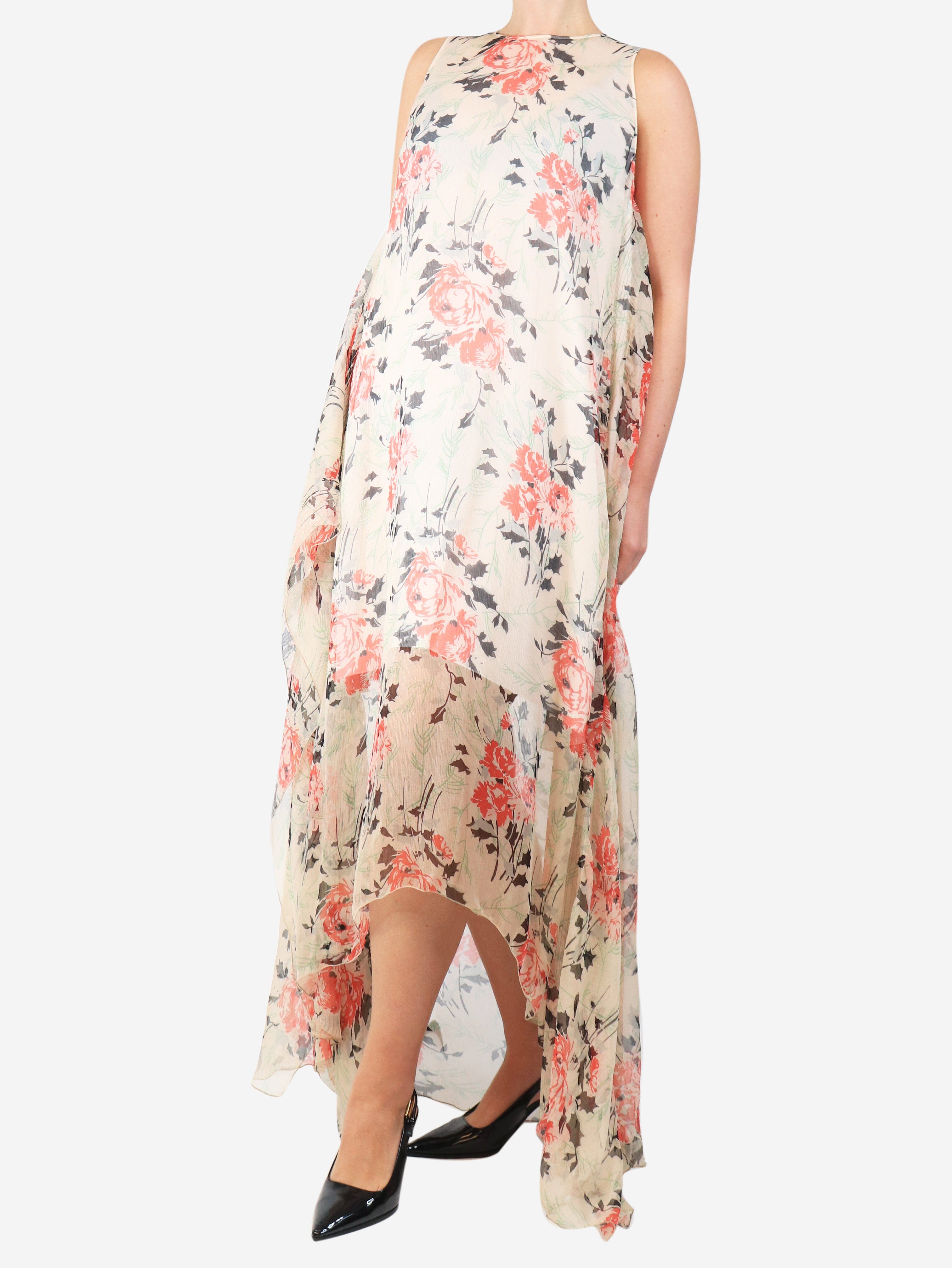 Pink and neutral asymmetric floral-print silk maxi dress - size UK 10 Dresses Loewe 