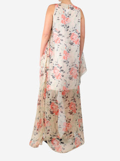 Pink and neutral asymmetric floral-print silk maxi dress - size UK 10 Dresses Loewe 