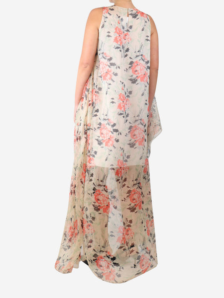 Pink and neutral asymmetric floral-print silk maxi dress - size UK 10 alternate image