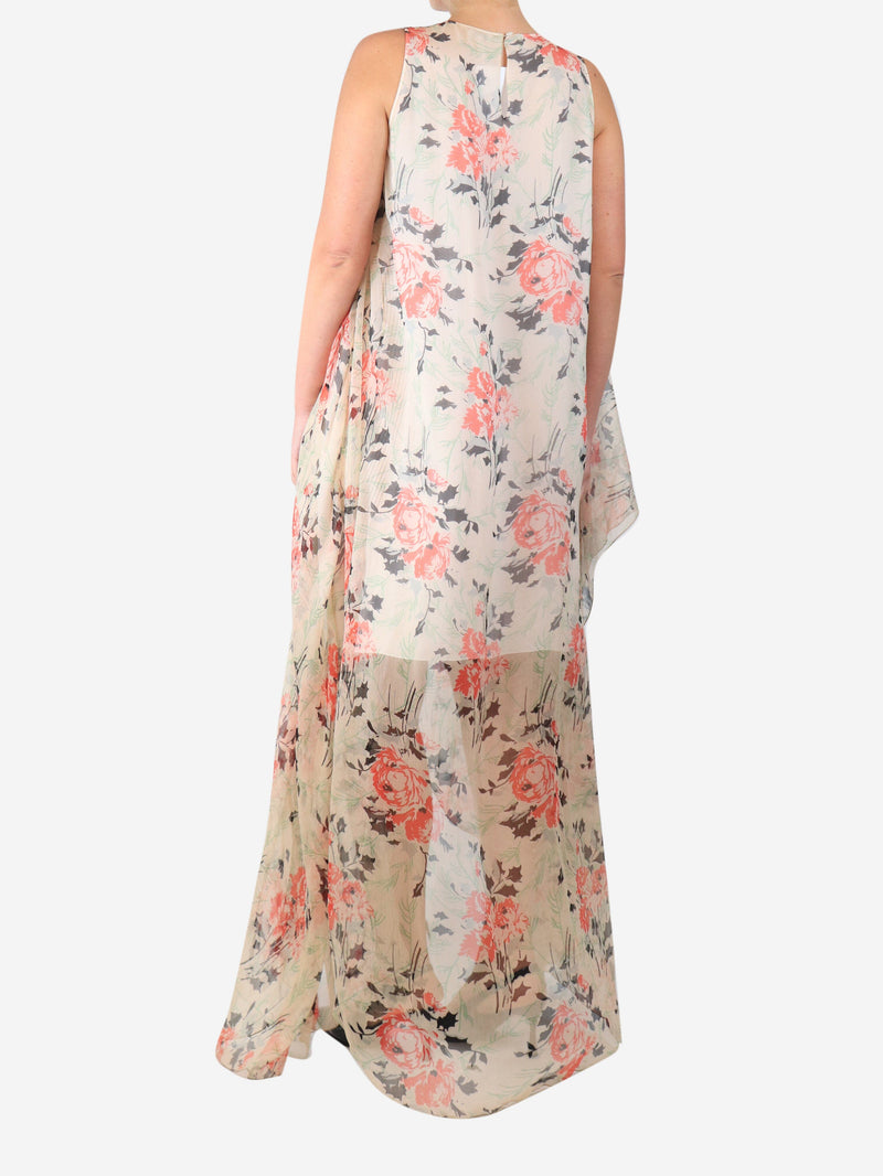 Pink and neutral asymmetric floral-print silk maxi dress - size UK 10 Dresses Loewe 