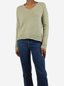 Joseph Sage green cashmere v-neck jumper - size XS