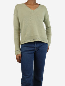 Joseph Sage green cashmere v-neck jumper - size XS