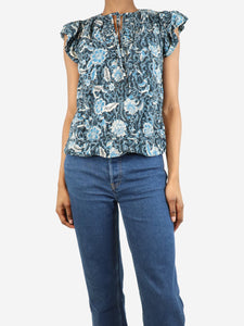 Ulla Johnson Blue floral short-sleeved blouse - size UK 6