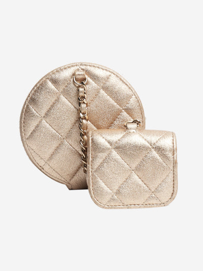 Gold metallic quilted lambskin pouch and Airpod case Wallets, Purses & Small Leather Goods Chanel 