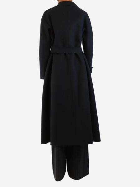 Navy belted wool coat - size UK 10 alternate image