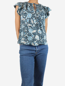 Ulla Johnson Blue floral short-sleeved blouse - size UK 6