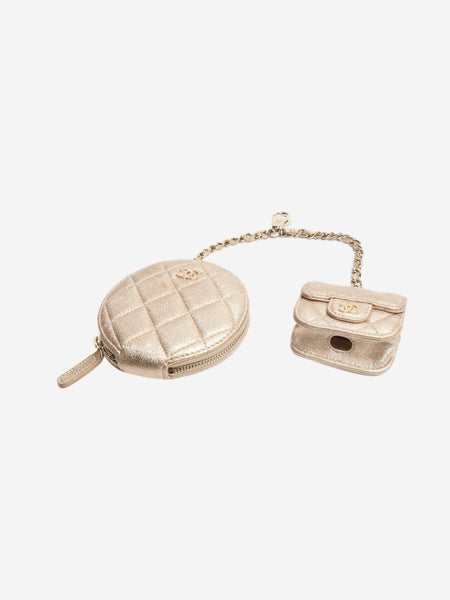 Gold metallic quilted lambskin pouch and Airpod case alternate image