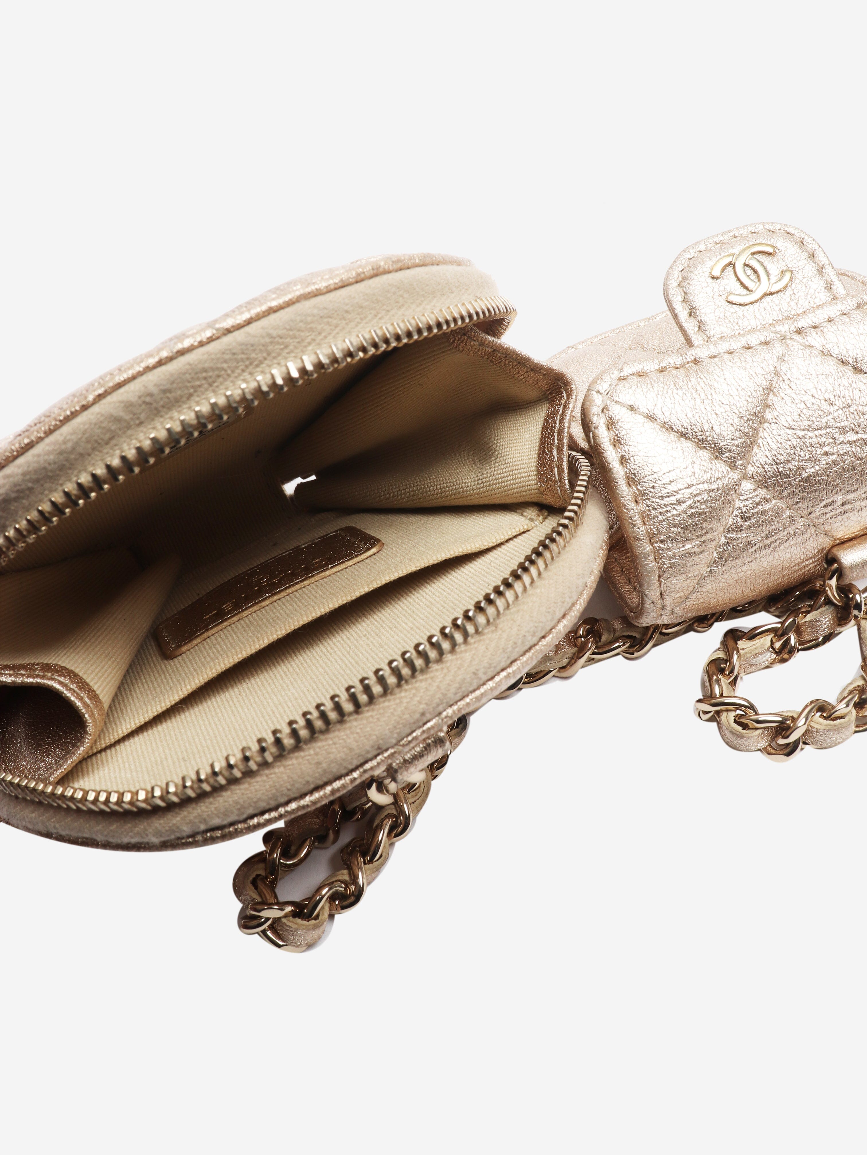Gold metallic quilted lambskin pouch and Airpod case Wallets, Purses & Small Leather Goods Chanel 