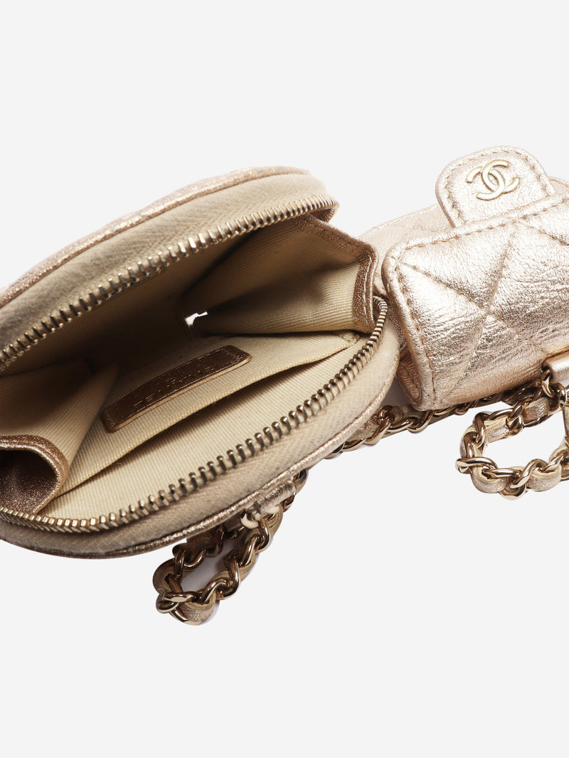 Gold metallic quilted lambskin pouch and Airpod case Wallets, Purses & Small Leather Goods Chanel 