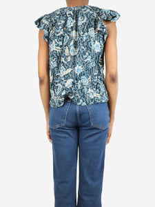 Ulla Johnson Blue floral short-sleeved blouse - size UK 6