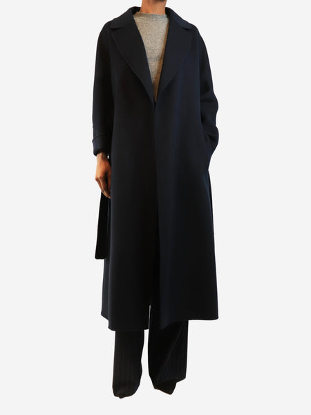 Navy belted wool coat - size UK 10 product image