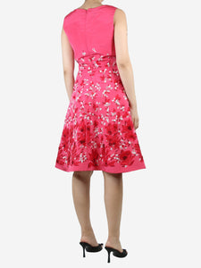 Oscar De La Renta Pink sleeveless silk floral applique midi dress - size UK 10