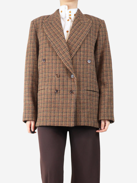 Brown checked double breasted blazer - size OS product image
