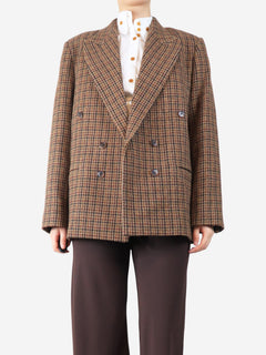 Brown checked double breasted blazer - size OS Coats & Jackets Bella And Ridge 