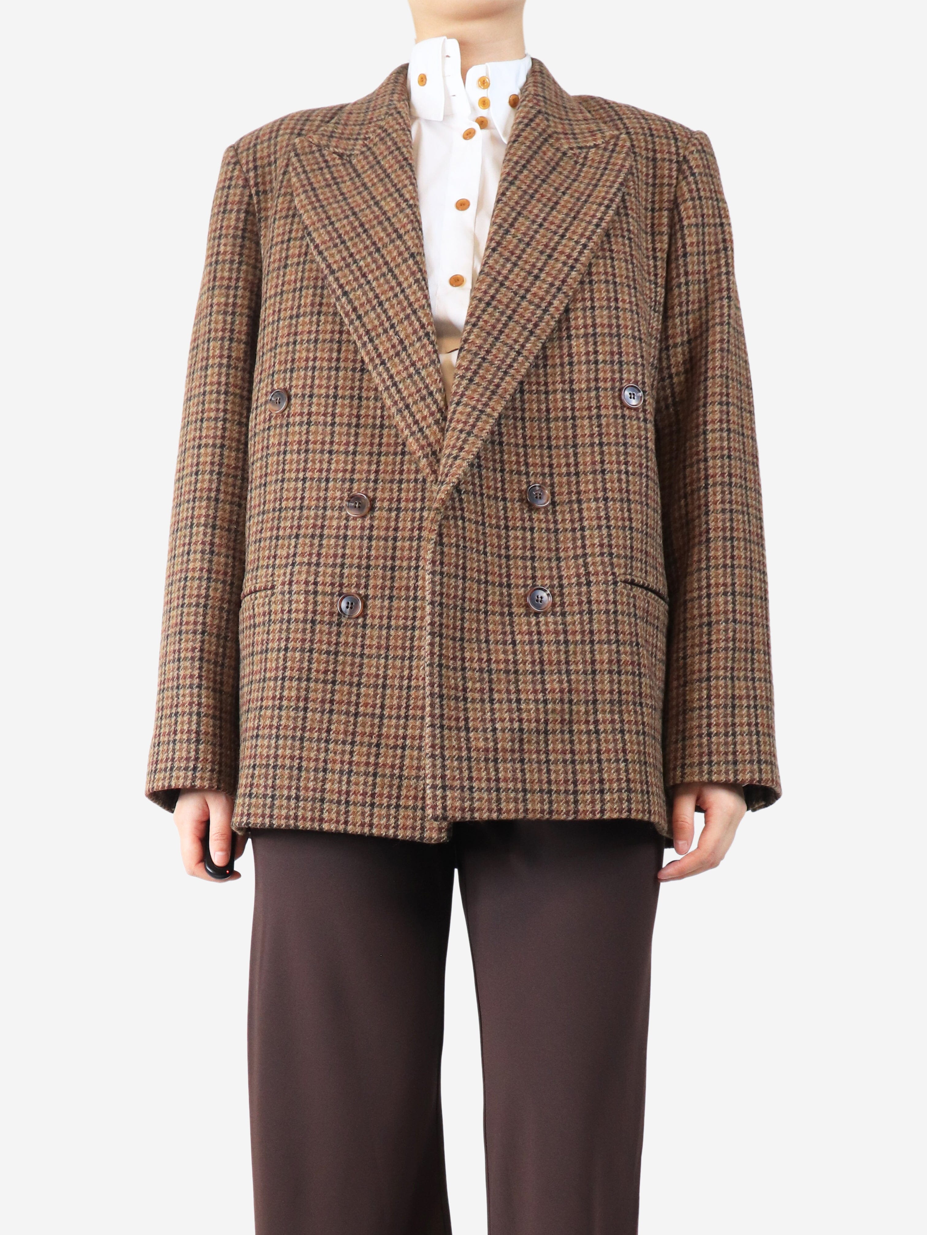 Brown checked double breasted blazer - size OS Coats & Jackets Bella And Ridge 