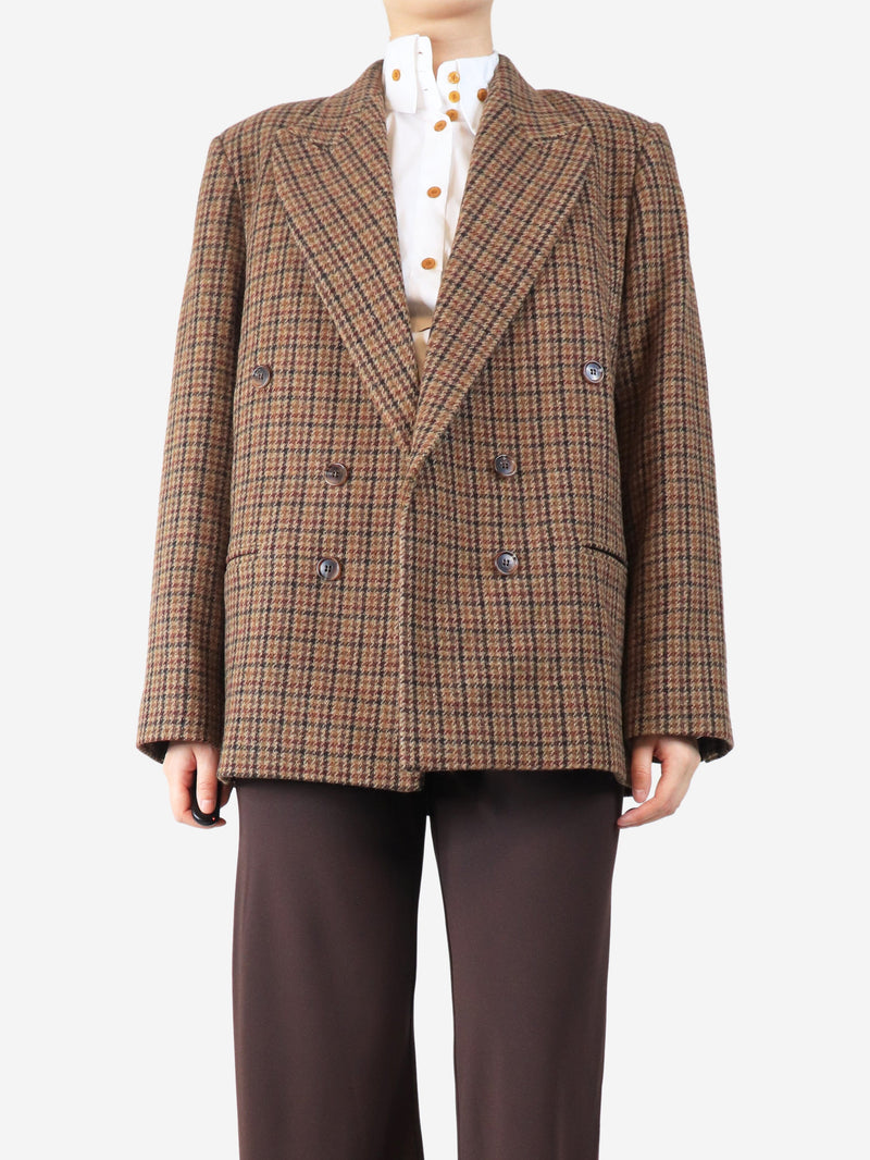 Brown checked double breasted blazer - size OS Coats & Jackets Bella And Ridge 