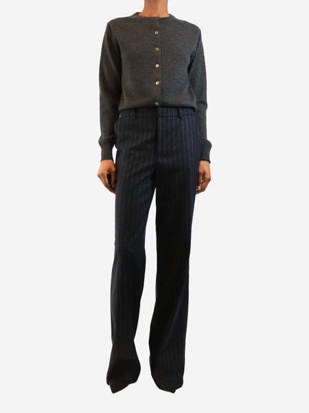 Navy pinstripe trousers - size UK 8 alternate image