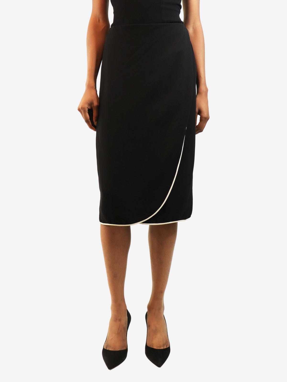 Black silk crepe midi skirt - size UK 8